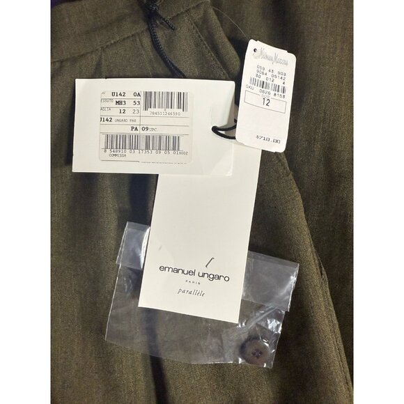 NWT Emanuel Ungaro Paris Green Pleated Pants with Pockets Women's Sz 12 - Picture 9 of 11